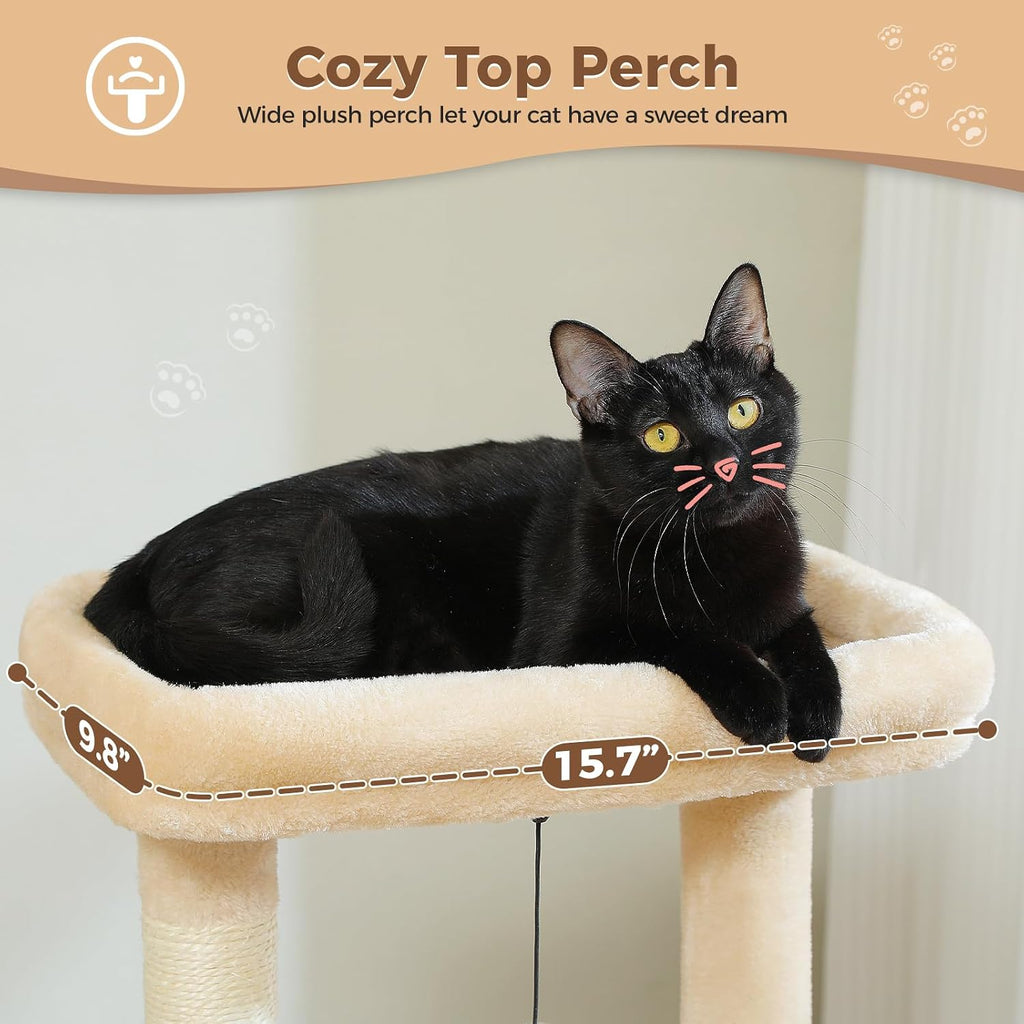 PEQULTI 4-in-1 Cat Tree for Kittens & Small Cats, 33in Beige Tower