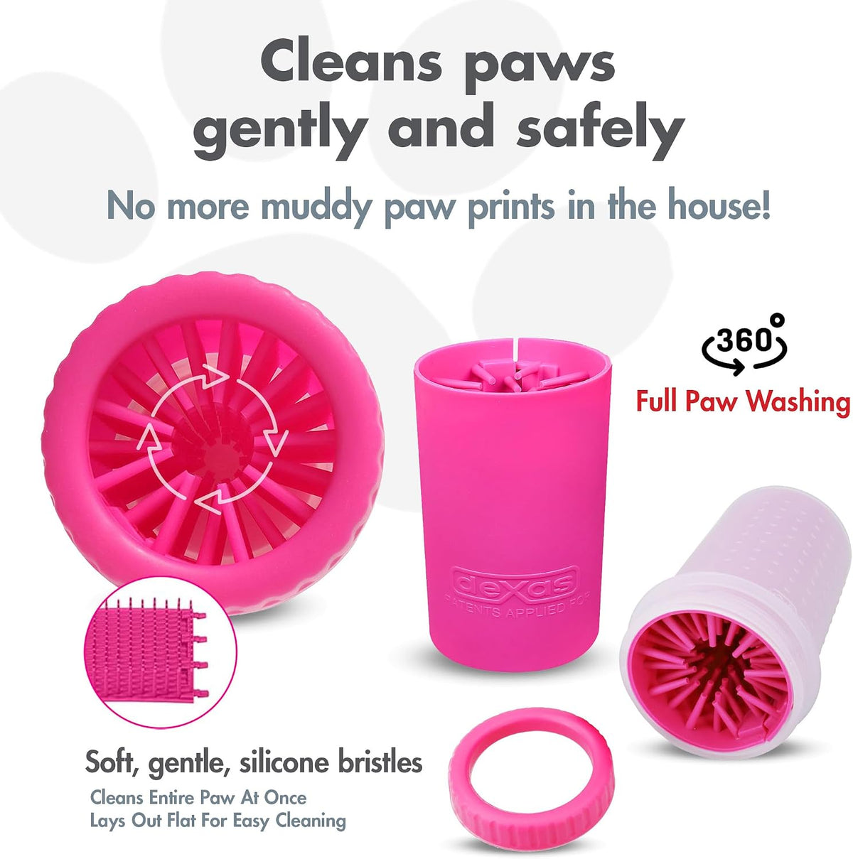 Dexas MudBuster Medium Dog Paw Cleaner, Pink, Fits 1.5"-2.5" Wide Paws, Gentle Silicone Bristles for Quick, Easy Cleaning 