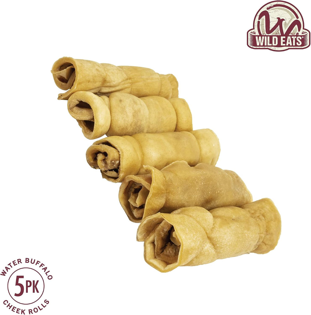 Wild Eats Water Buffalo Retriever Style Cheek Rolls Dog Chews, Pack of 5, 1.05lbs, for All Dog Breeds