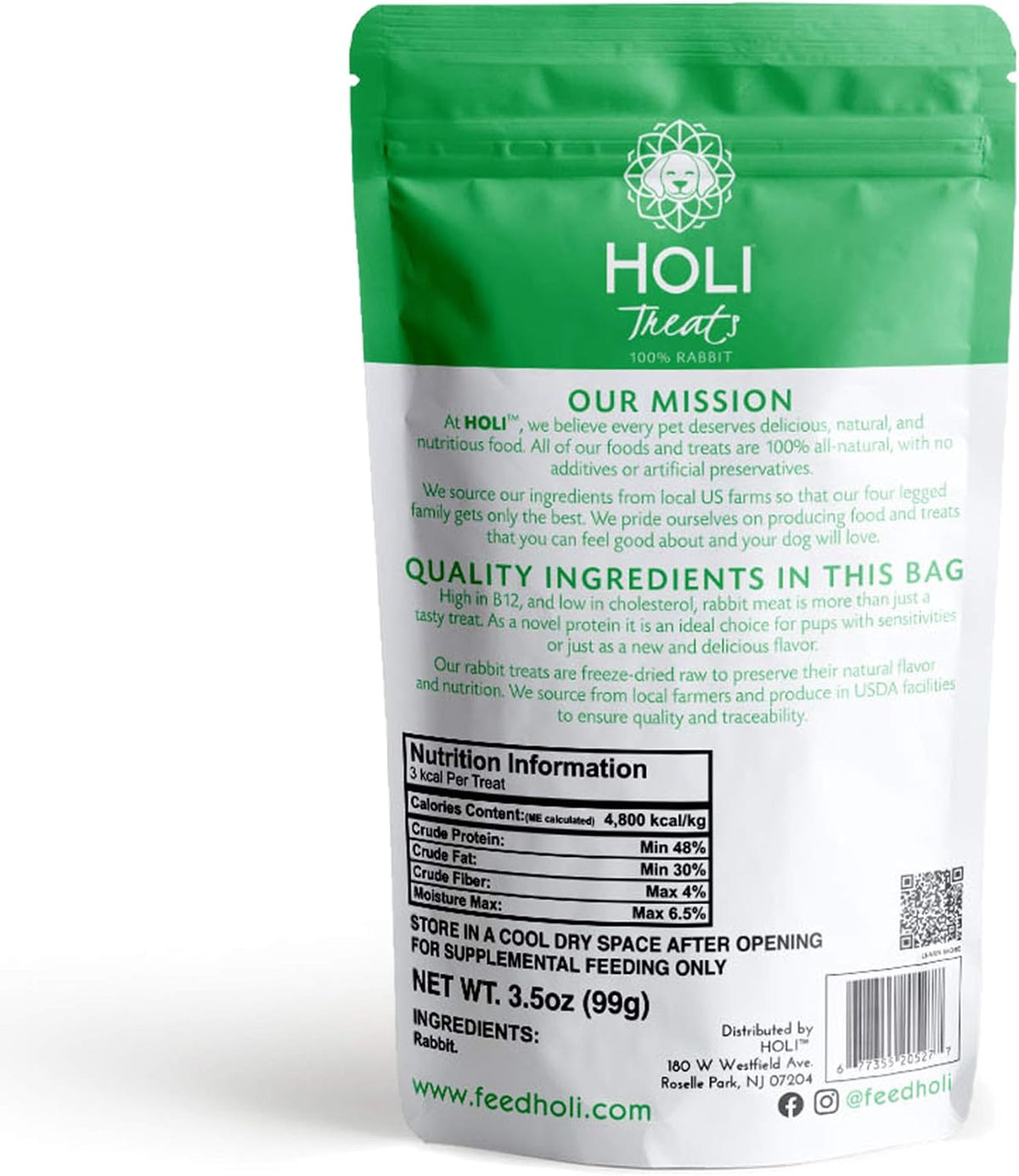 HOLI Freeze Dried Rabbit Dog Treats – Single Ingredient Freeze Dried Rabbit Treats for Dogs – All Natural – High Value Training Treats - (3.5 Ounce - 2 Pack)