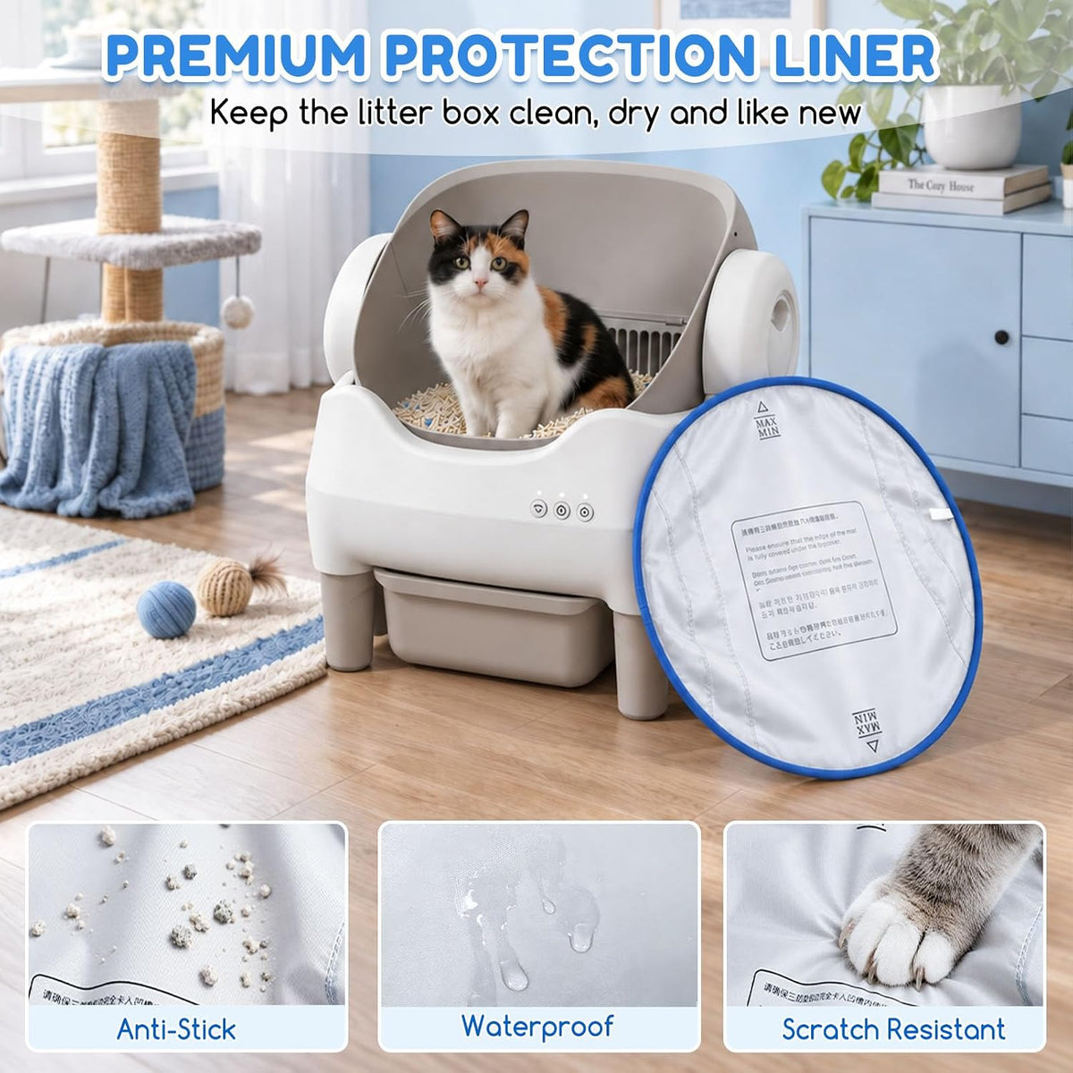 2Pcs Waterproof Pads for Self Cleaning Cat Litter Box with 30 Liner Bags