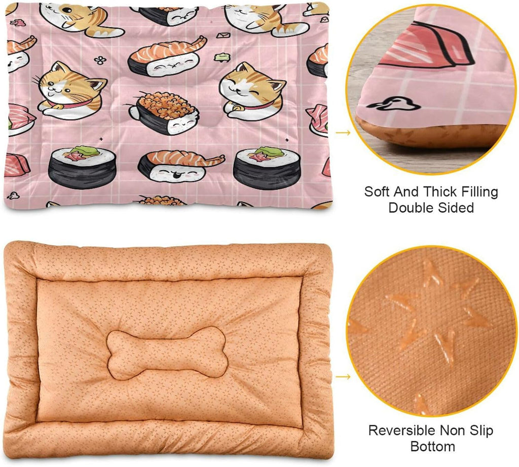 Blueangle Sushi Kawaii Pattern Dog Bed Cat Bed, Rectangle Comfortable Pet Bed, Ultra Soft Calming Dog Bed for Small Medium Dogs,18" x 24"