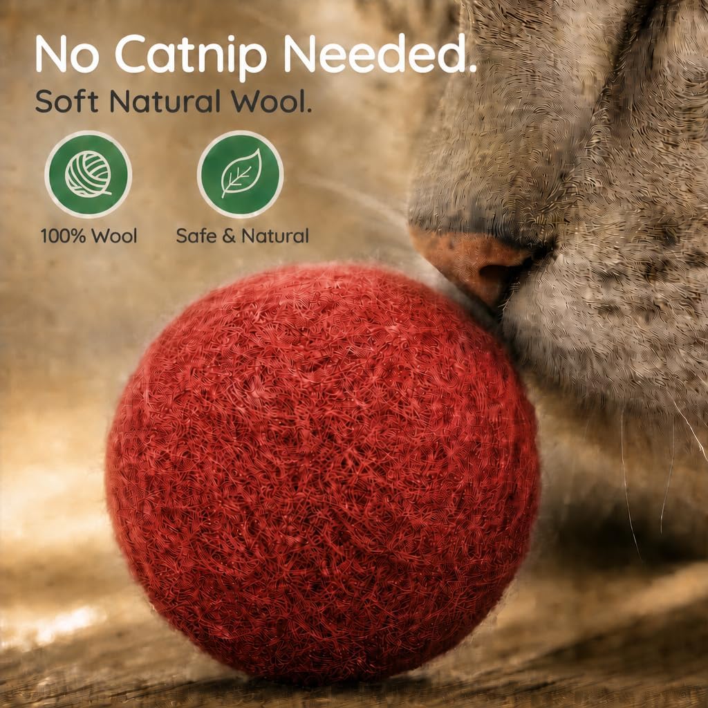 Wool Cat Toys, Felt Toy Balls, Red, 6PCS