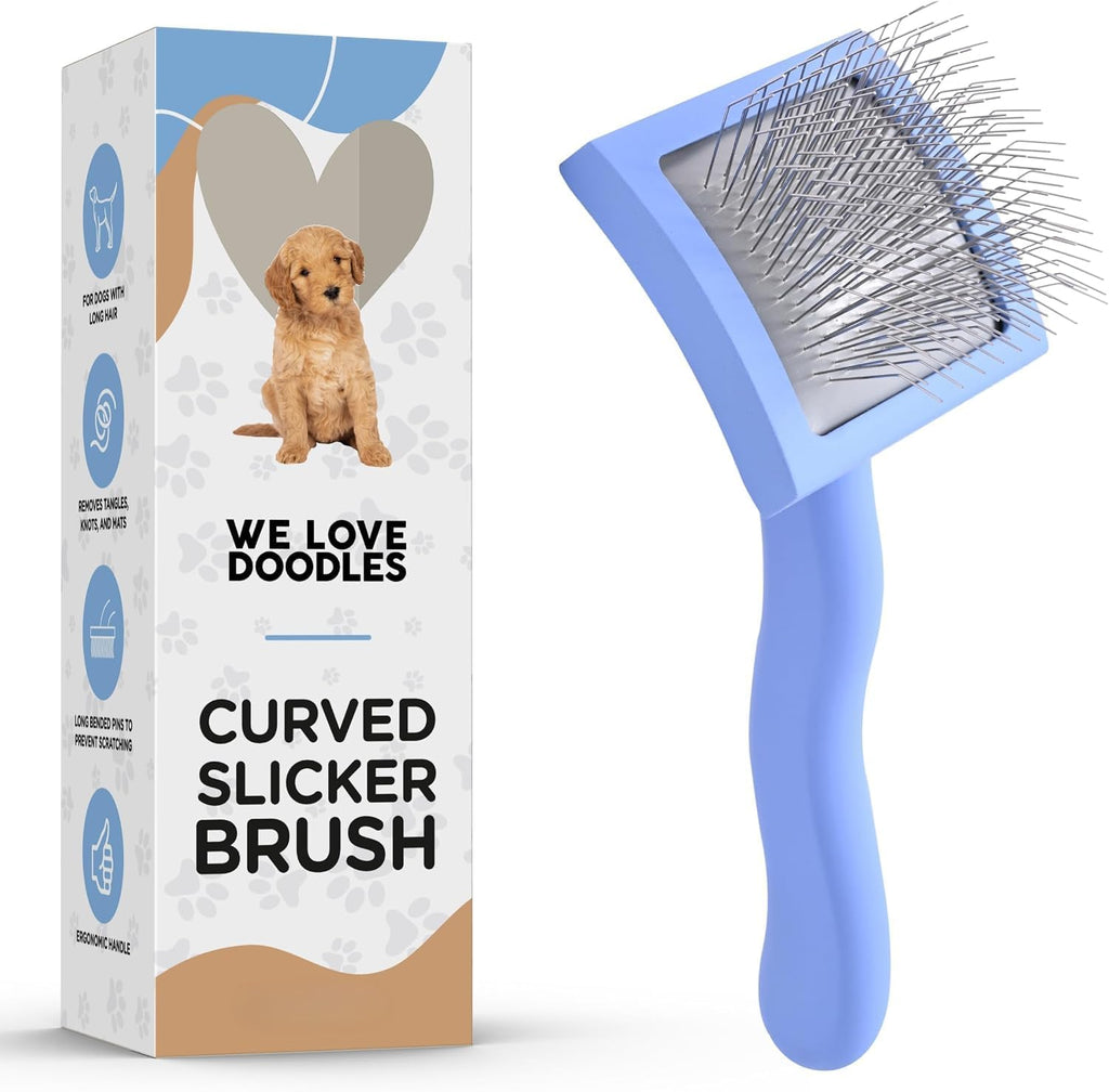 Small Curved Slicker Brush For Dogs, Goldendoodles & Poodles With Long Hair