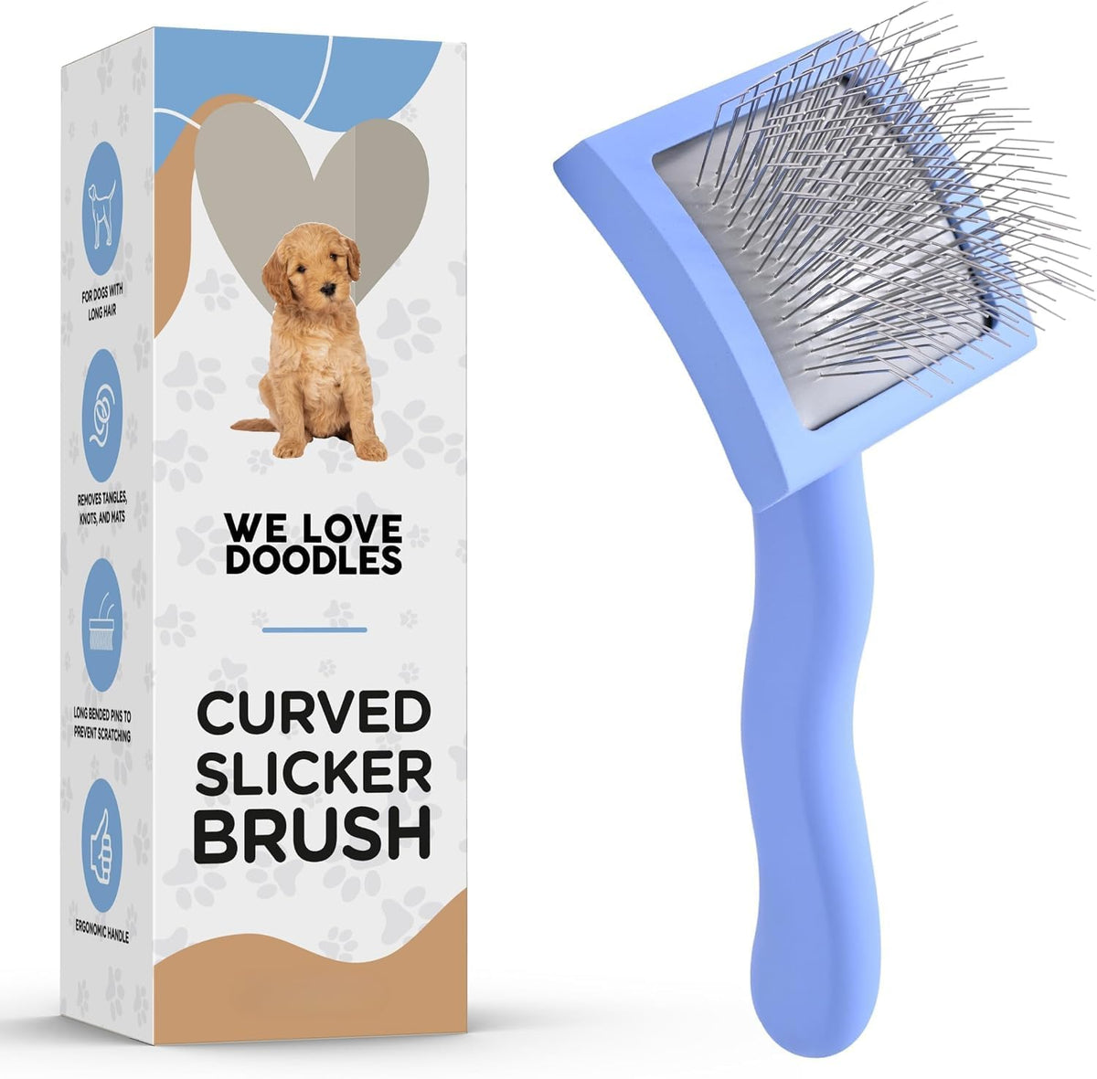 Small Curved Slicker Brush For Dogs, Goldendoodles & Poodles With Long Hair