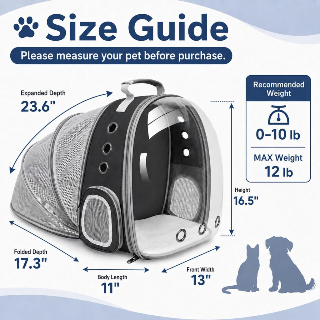 Expandable Cat Carrier Backpack with Bubble Window and Mesh, Black