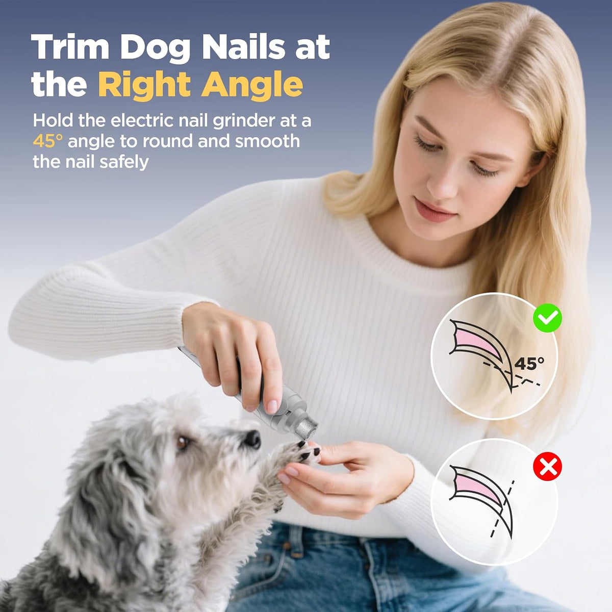 YGGDRA Dog Nail Grinder Upgraded - Professional 2-Speed Super Quiet and Low Vibration Electric Pet Nail Grinder with LED Lights - Painless Paws Grooming & Smoothing for Small to Large Dogs