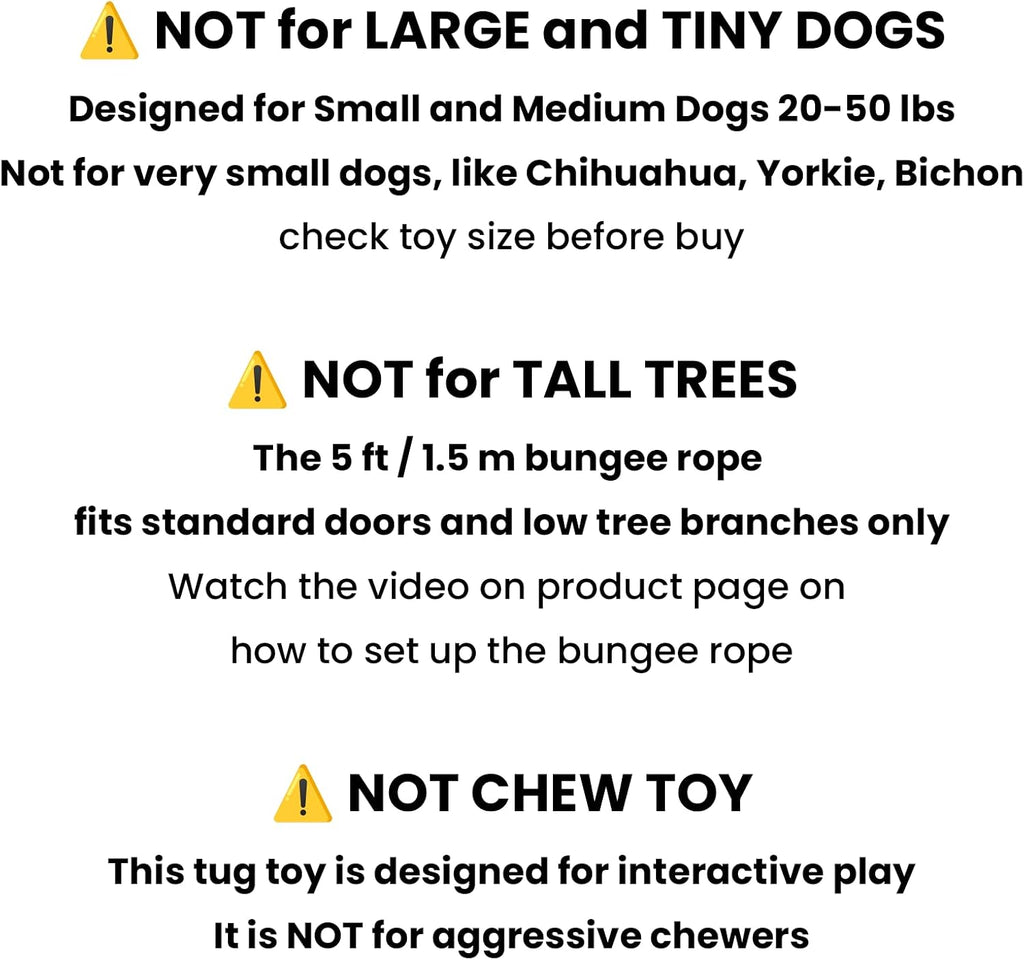 Dog Door Bungee Tug Toy, 4 Pieces, Small Medium Dogs 20 to 50lbs | 5ft Bungee Rope, Indoor & Outdoor Hanging, Tree Tether Rope for Yard, Spring Pole, Interactive, Tug of War, Ball
