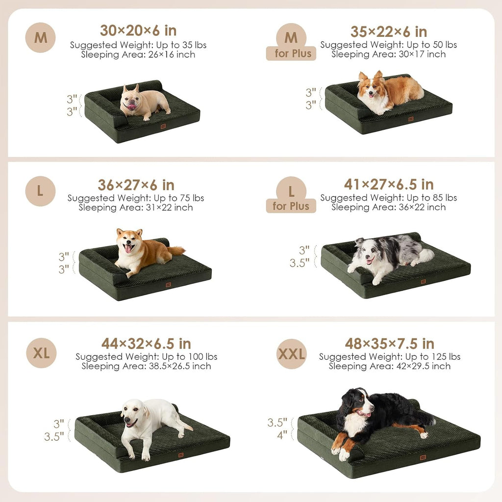 EHEYCIGA Orthopedic Dog Bed Medium Size, Memory Foam Dog Bed, Dark Green