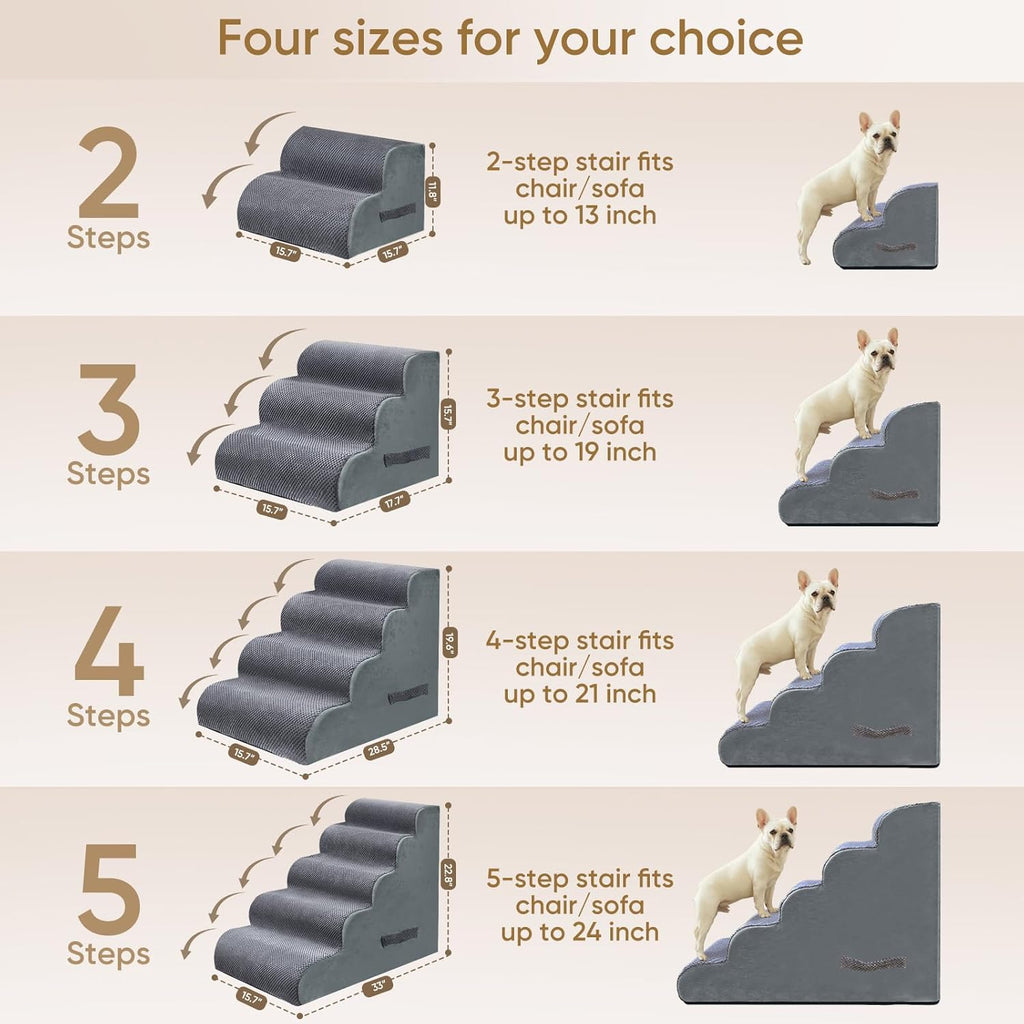 PAWSCRAT 3-Step Pet Stairs for High Beds & Sofas, 15.7''H Dog Stairs, Grey