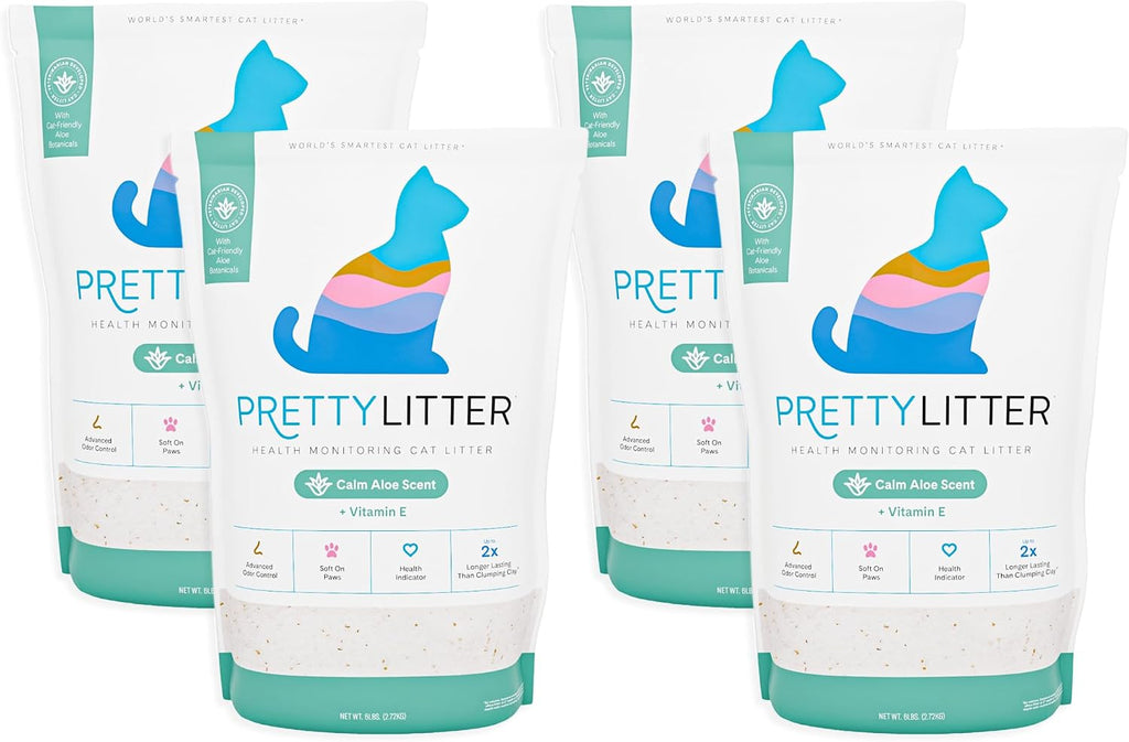 PrettyLitter Health Monitoring Cat Litter, Calm Aloe, 4-Pack, 6 lb. Bags