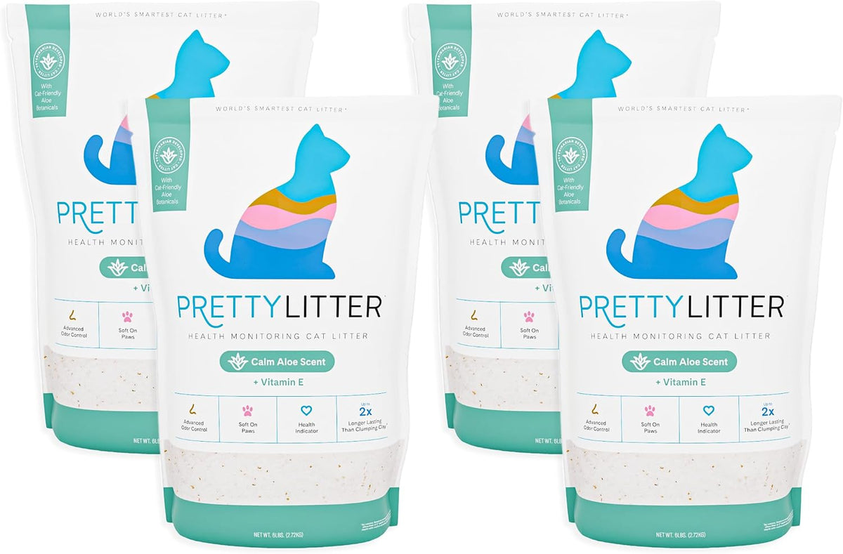 PrettyLitter Health Monitoring Cat Litter, Calm Aloe, 4-Pack, 6 lb. Bags