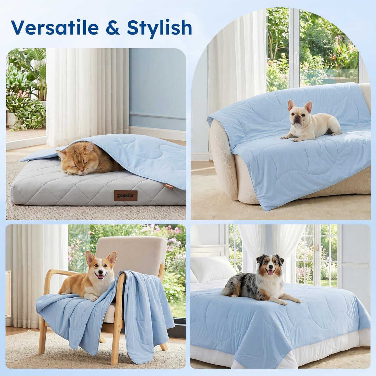 ZOMISIA Premium Cooling Blanket for Small Dogs -Q-MAX>0.5 Breathable Washable Dog Cooling Mat, Travel Soft Pet Summer Essentials, Blue, 25"x35"