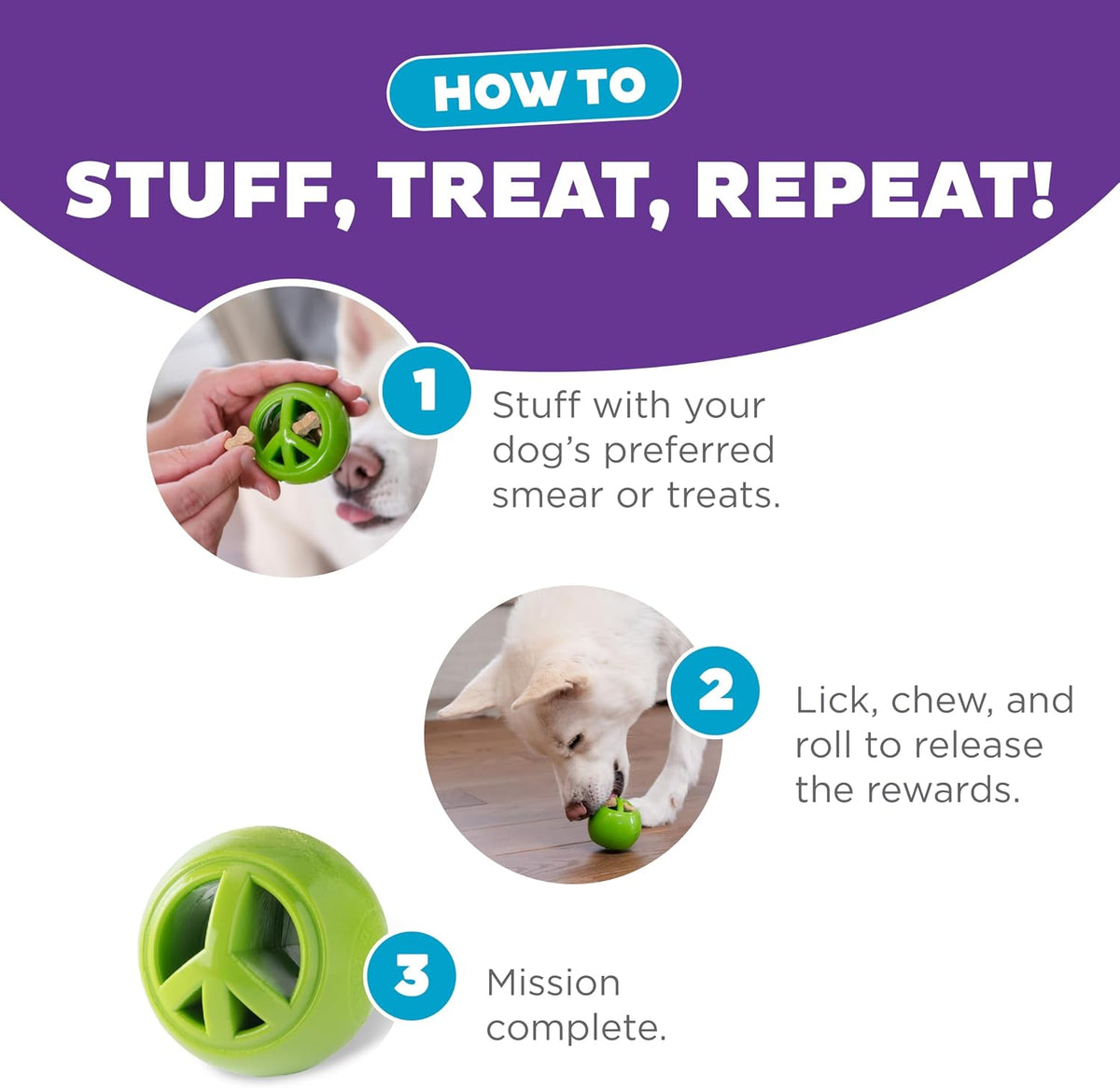 Outward Hound Nooks Peace Interactive Durable Treat-Dispensing Dog Toy, Stuffable Puzzle Ball for Solo Play or Pair with Large Snoop, Mint-Scented, No BPA