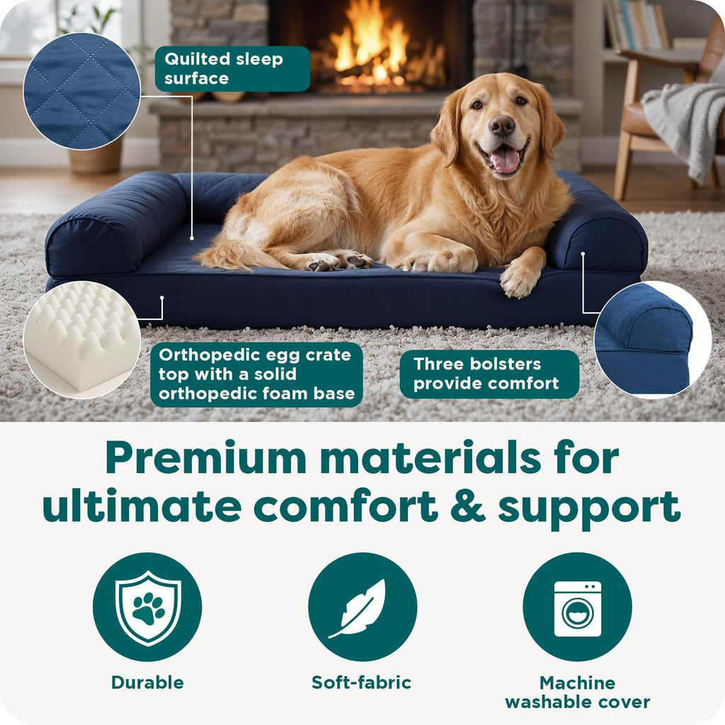 FurHaven Classic Sofa Orthopedic Dog Bed for Large Dogs With Orthopedic Egg Crate with a Solid Orthopedic Foam Base for Joint Support, Removable Washable Cover, Jumbo XL, Quilted Sofa, Coffee