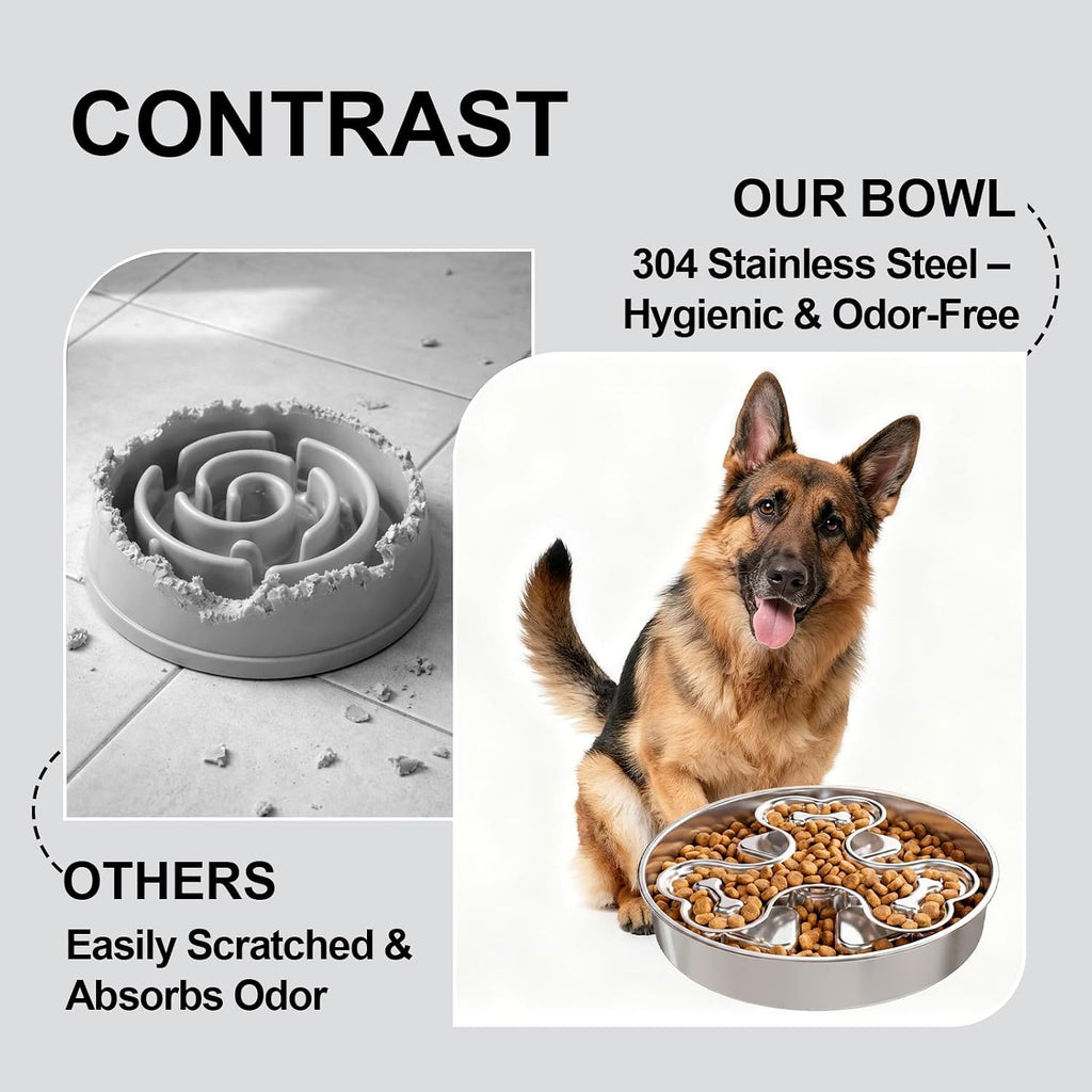 Kactoily 304 Stainless Steel Slow Feeder Dog Bowls, 2.5-3 Cups Capacity