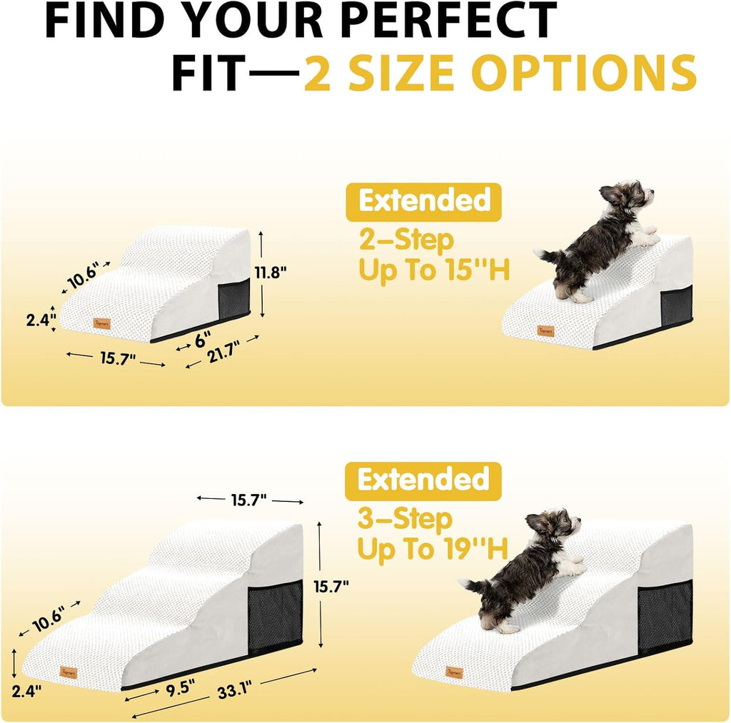 2-Step Dog Stairs for Small Dogs, Non-Slip Foam Pet Steps for Low Couch Bed