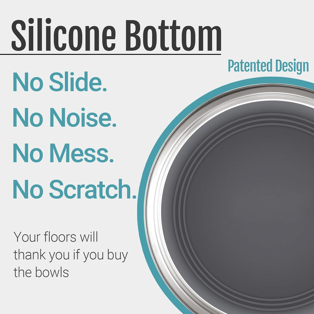 Nonslip Stainless Steel Dog Bowls, 3.8 US Cup, 2 Count | No slide silicone bottom, Dishwasher safe, Easy to clean, Stackable design 