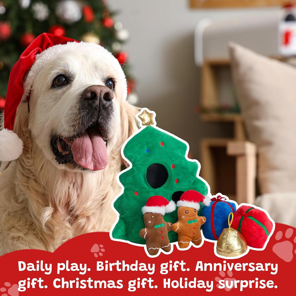 Hollypet Christmas Squeaky Hide and Seek Dog Toys for Small and Medium | Interactive Plush Stuffed Dog Squeak Toys for Small Medium Sized Dogs and Non-Aggressive Chewers, Puppy Teeth Clean Chew Toys