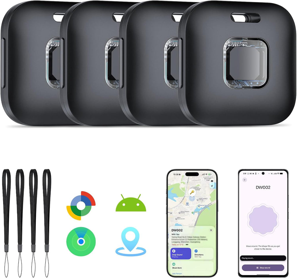 Hoxe Air Tracker Tags-4 Pack for iOS & Android, Smart Tag for Key, Bag, Pet