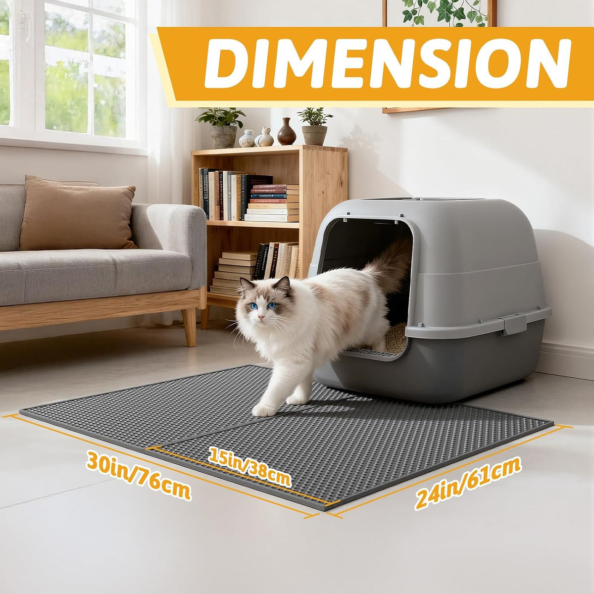 Pieviev Double Layer Cat Litter Mat Traps Scattered Litter 24''x15'' 2 Pack | Waterproof Urine Resistant Layer Litter Box Mat, Easy Collection, Soft on Kitty Paws, Gray Color for Indoor Cats