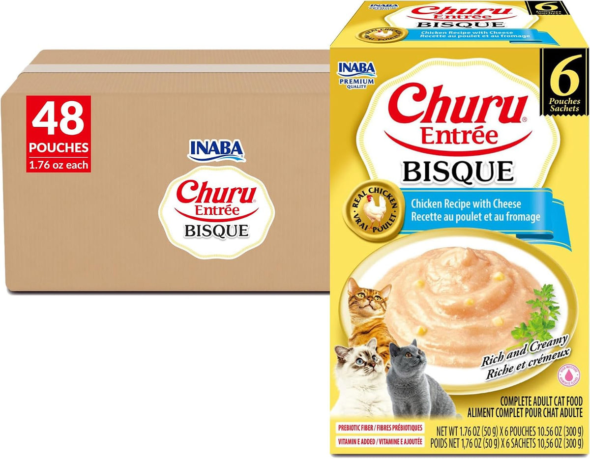 INABA Churu Entree Bisque Wet Cat Food, Chicken Cheese, 48ct