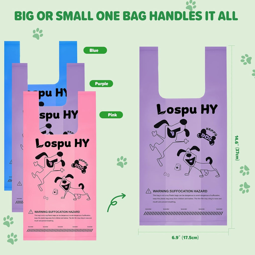 Poop Bags for Dogs, 300 Count Extra Wide Easy Tie Dog Poop Bags with Handles, Extra Thick Leak Proof Pet Waste Bag for Puppy Walking and Cat Litters