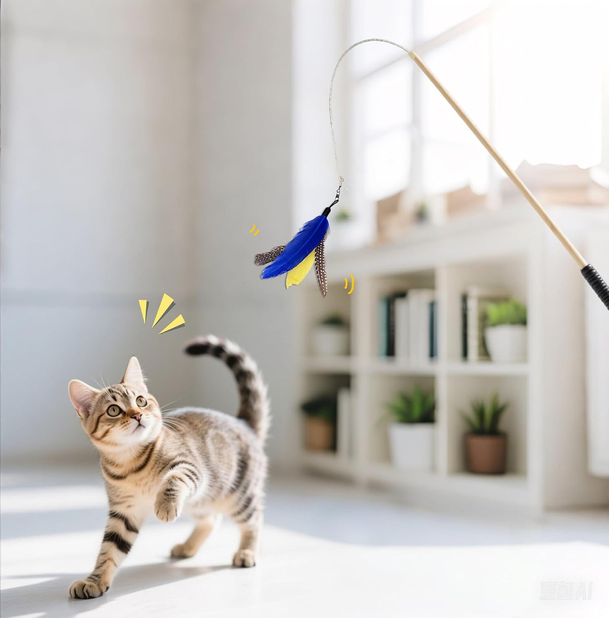 10 Pieces Cat Feather Toy Refills,Cat Wand Replacement Feathers Toys with Clip & Removable Bell,Wand Attachment Feather Toys for Indoor Cats (10 Pcs Feathers)