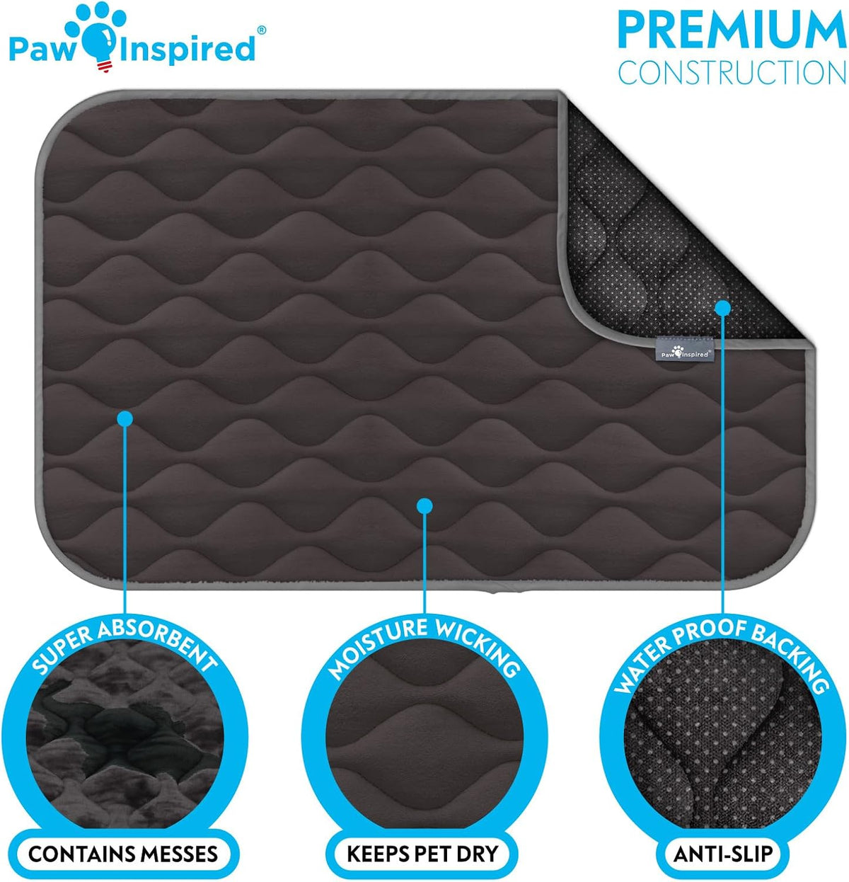 Paw Inspired Washable Padded Crate Mats for Dogs, Gray, 41x28 Inch