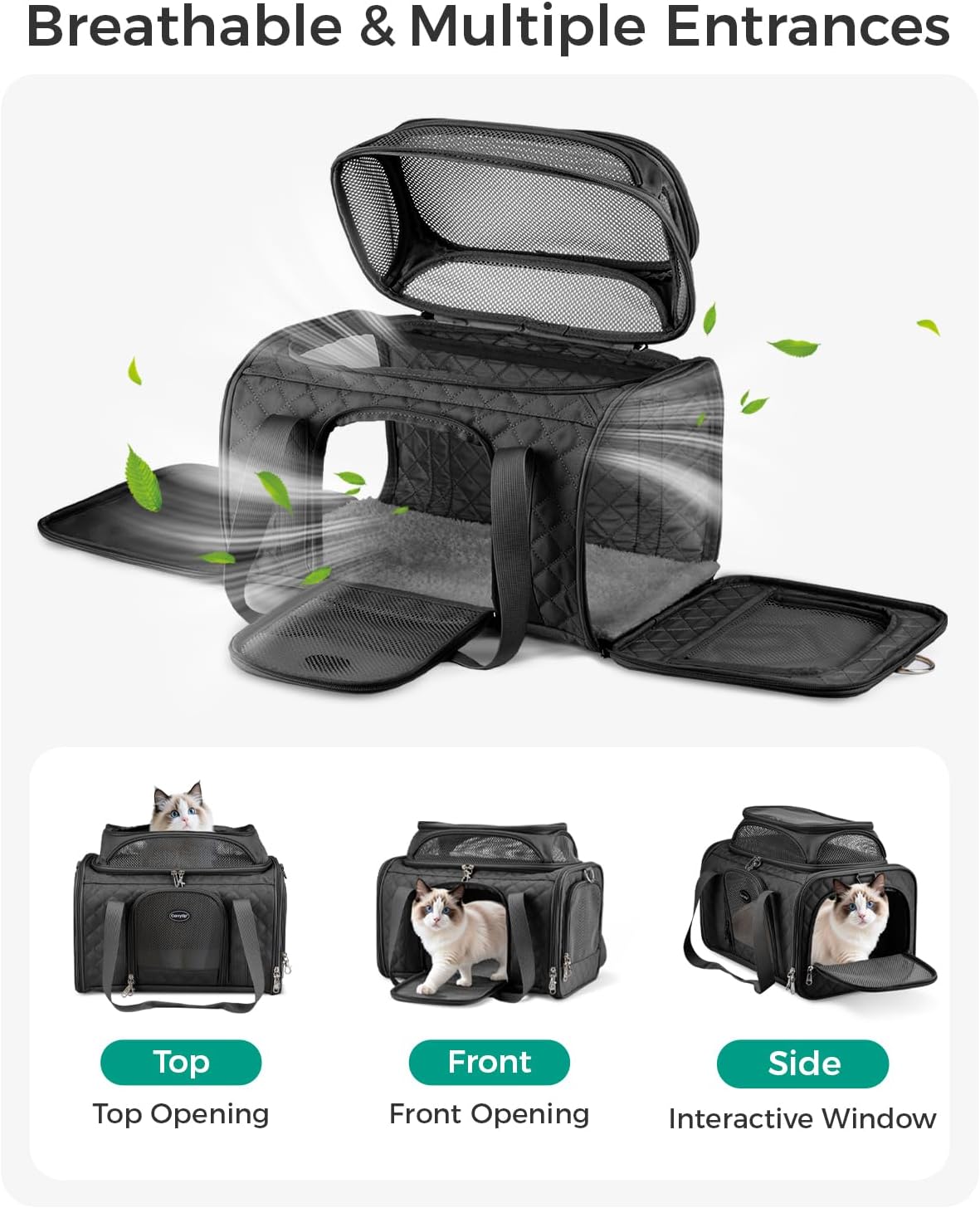Pet Carrier Airline Approved 18x13x9.5 in, Soft-Sided Top-Expandable, Black