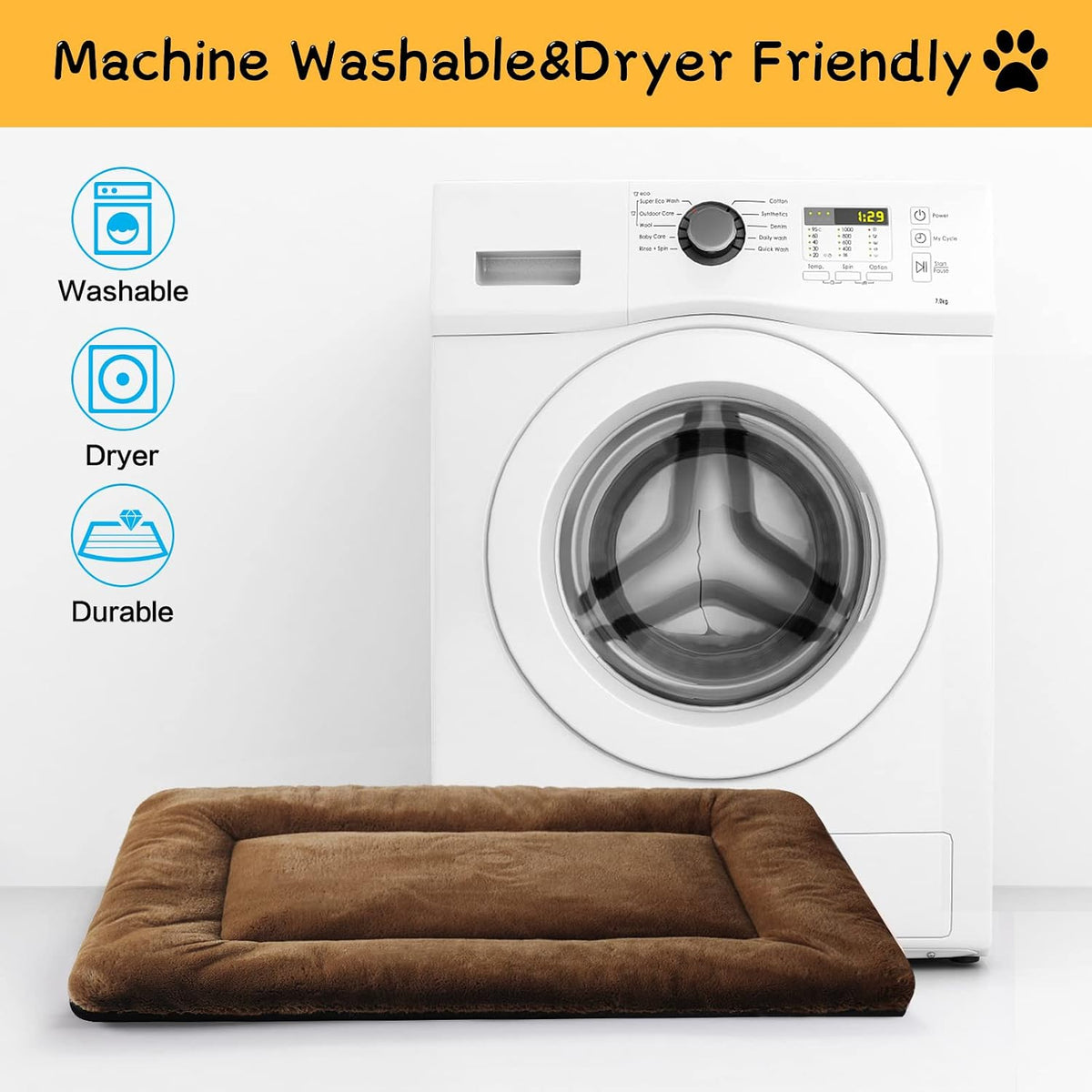VERZEY Dog Crate Pad Washable Dog Bed for Crate Medium Mat 30-Inch Brown
