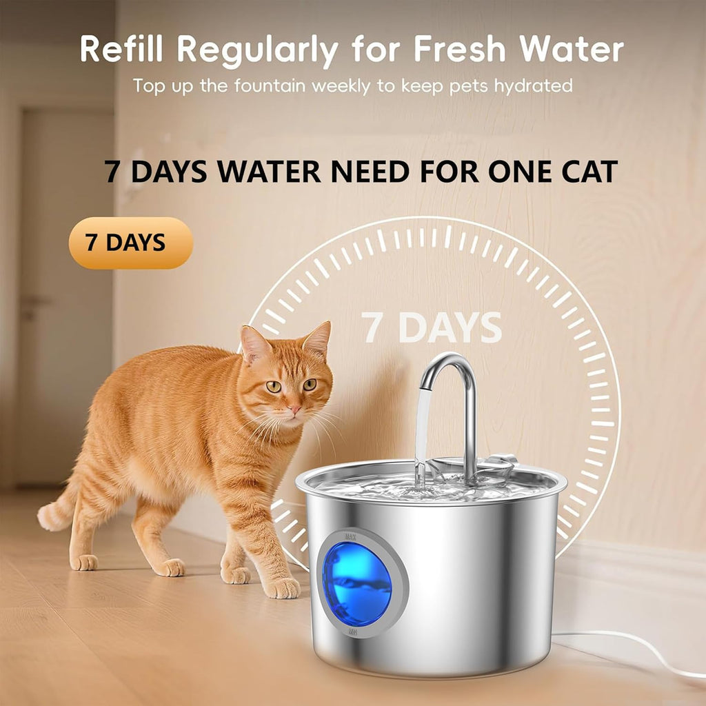Cat Water Fountain Advanced 304 Stainless Steel 2.2L/74oz with Detachable Tank, Easy to Clean, Automatic Pet Fountain Quiet Cats Water Dispenser (Fountain+ 6 Filters +12 Sponges)