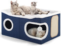 Shikha Extra Large Cat House Bed for Multi Cats with Scratch Pad Blue