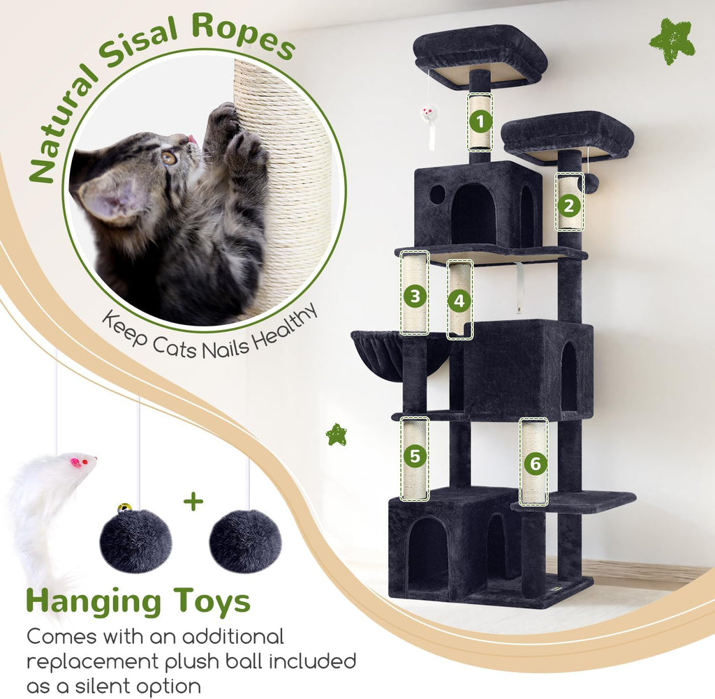Globlazer F71 Cat Tree Tall, 71in Cat Tower for Indoor Cats, Dark Gray