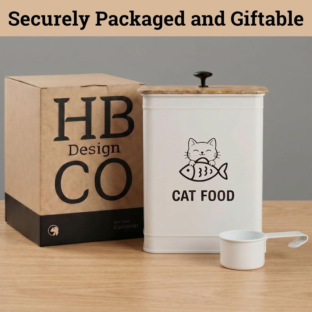 Metal Cat Food Container with Scoop 5-7 lb (25 Cup), w/ Airtight Bamboo Lid