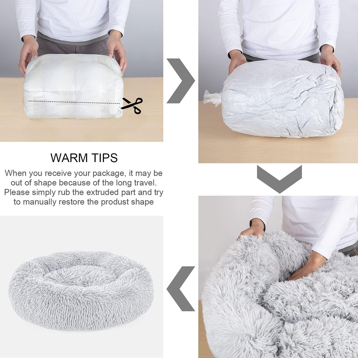 Dog Bed, Cat Calming Bed, Faux Fur Pillow Pet Donut Cuddler Round Plush Bed for Large Medium Small Dogs and Cats
