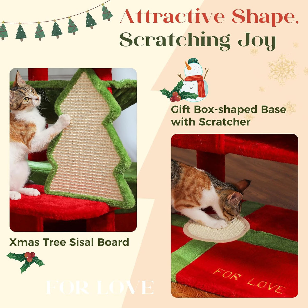 PAWZ Road Christmas Cat Tree, 72" with Big Condo, Hammock & Xmas Scratcher