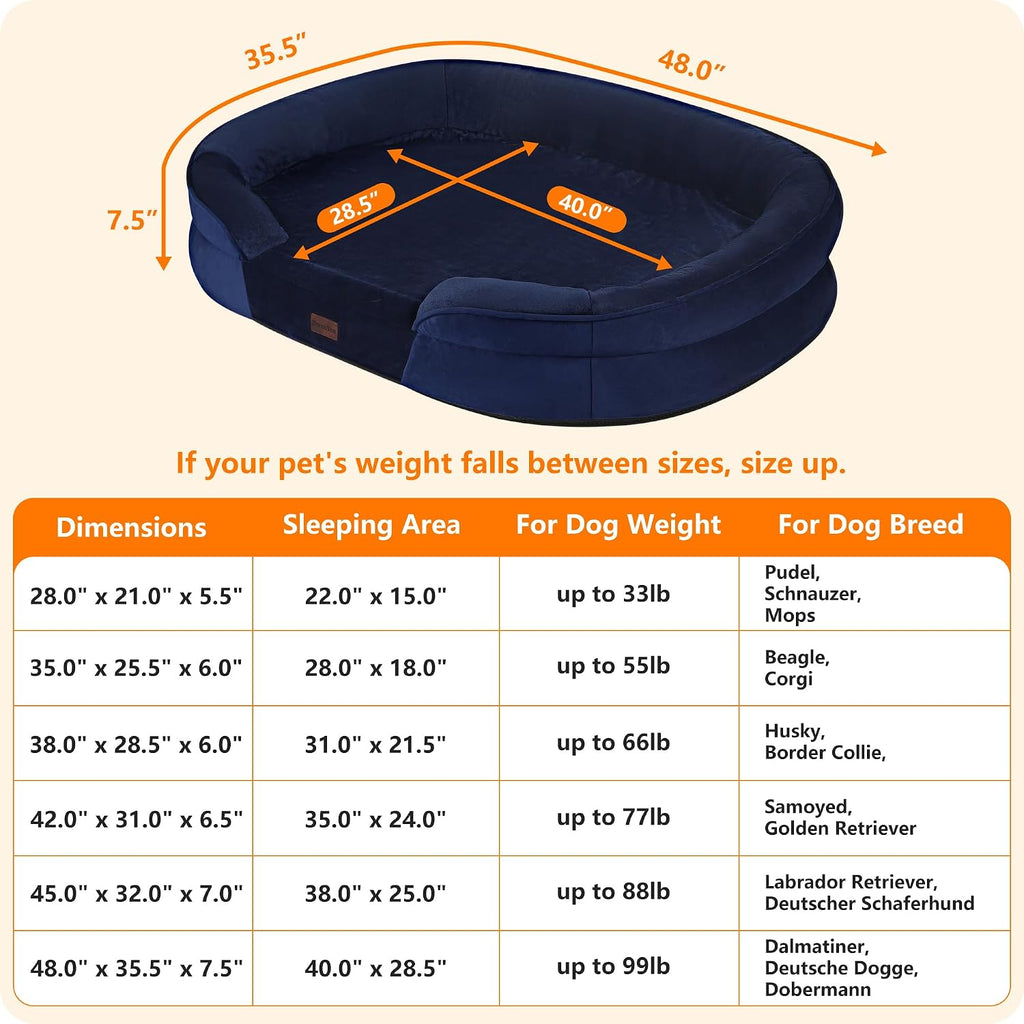 Dwanton Orthopedic Waterproof XX-Large Dog Bed Sofa, Gel Memory Foam, 48"