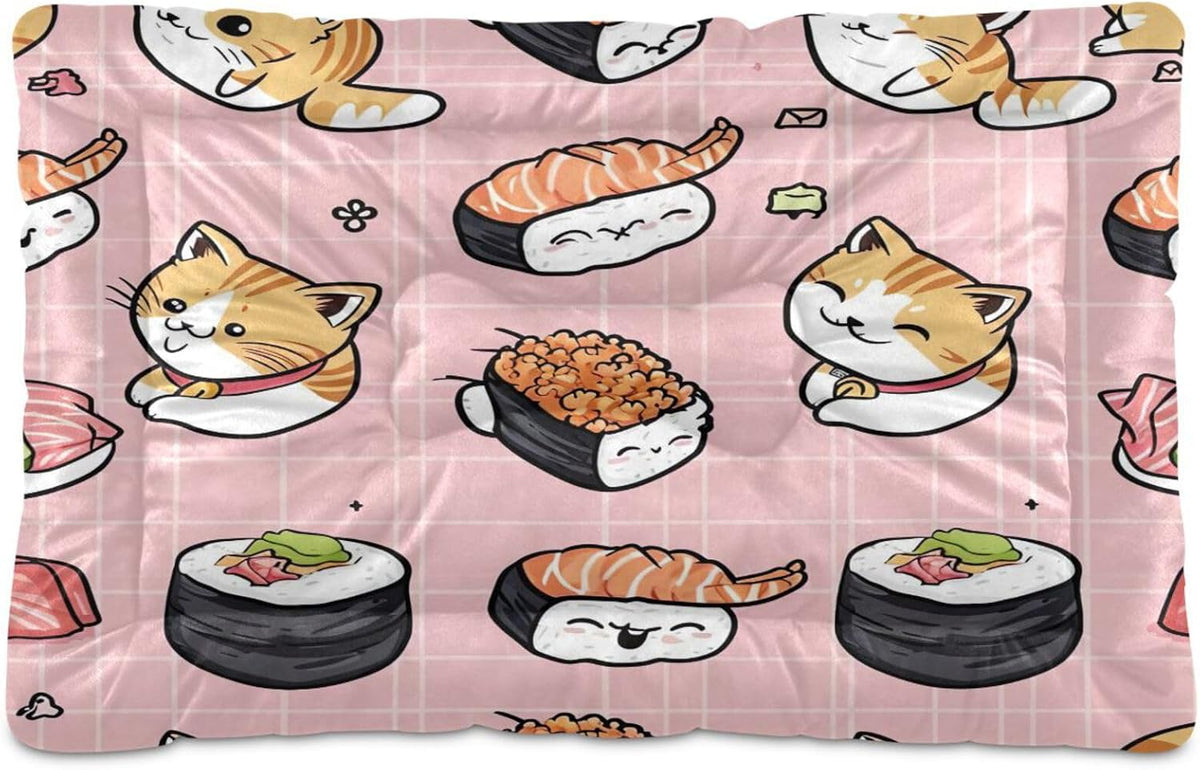 Blueangle Sushi Kawaii Pattern Dog Bed Cat Bed, Rectangle Comfortable Pet Bed, Ultra Soft Calming Dog Bed for Small Medium Dogs,18" x 24"