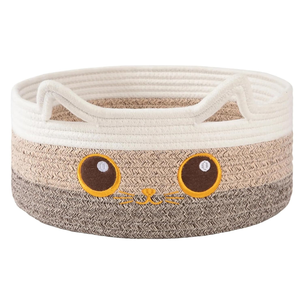 Small Round Dog Toy Basket,Cotton Rope Storage Basket for Living Room,Brown