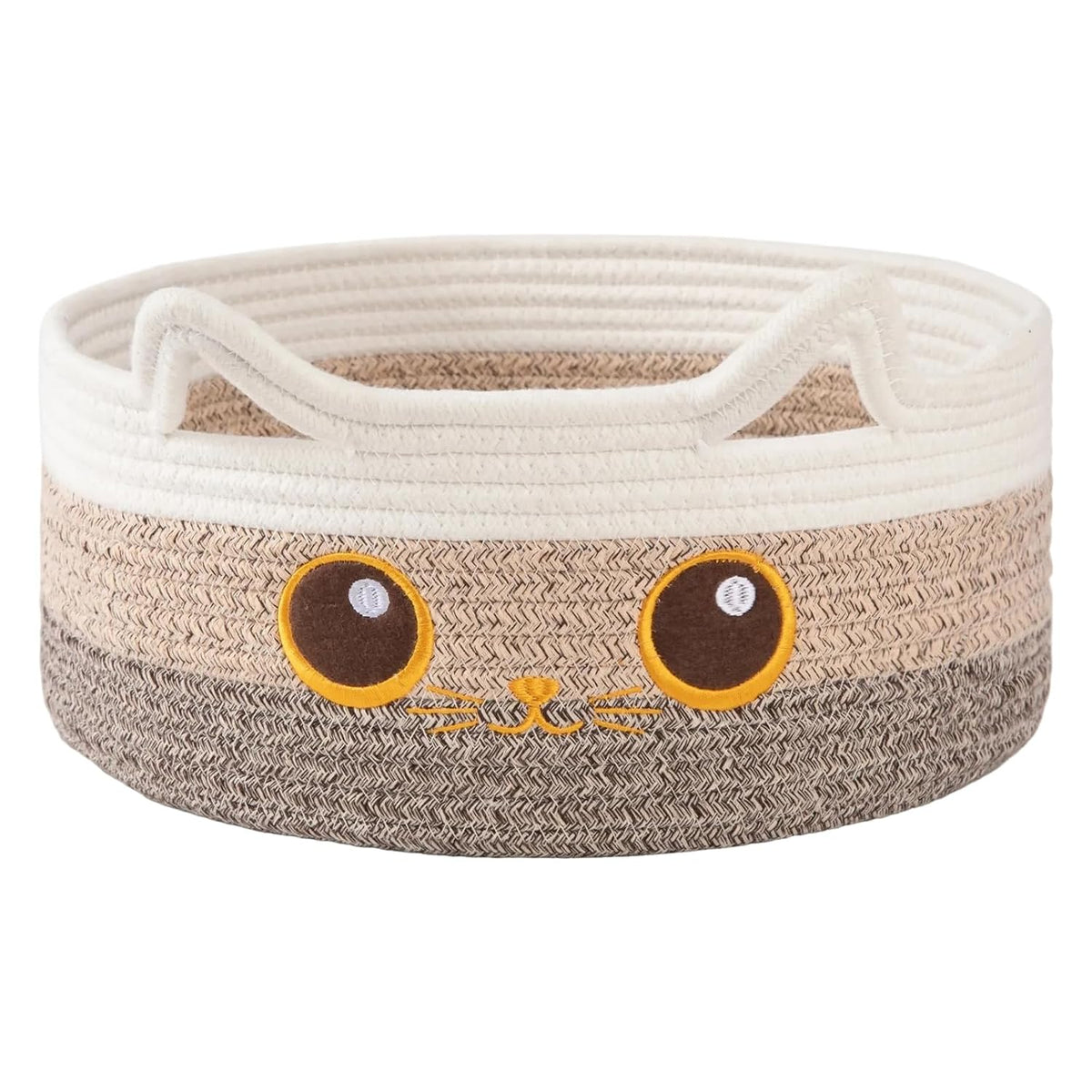 Small Round Dog Toy Basket,Cotton Rope Storage Basket for Living Room,Brown