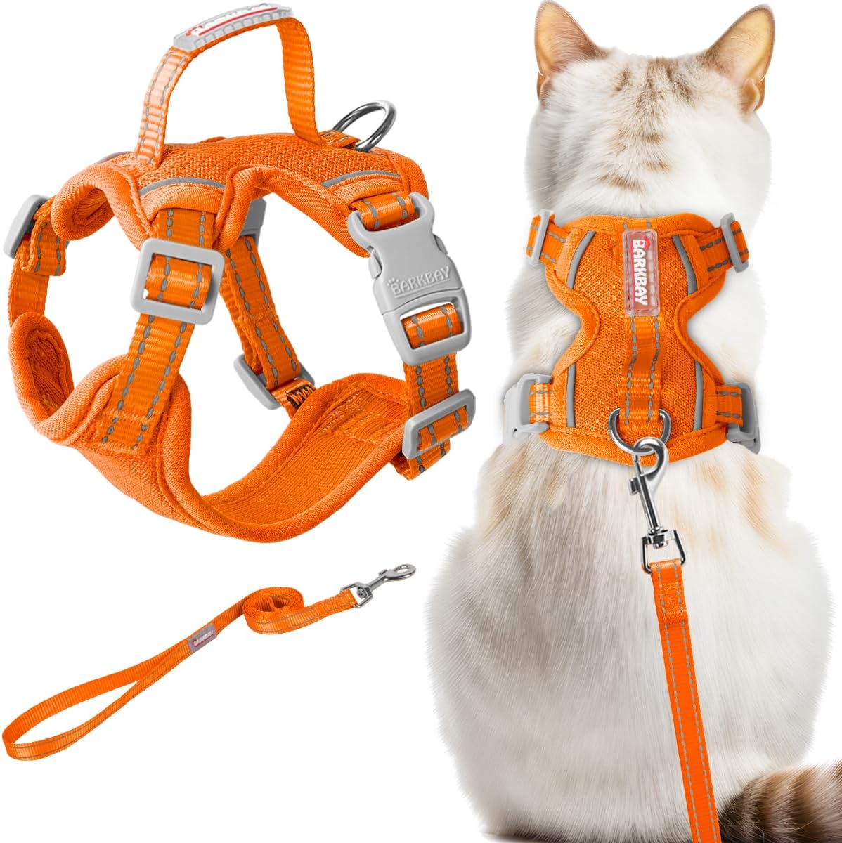 Cat Harness and Leash Set Escape Proof for Kitten Walking, Soft Adjustable Top Handle Vest Harnesses for Cats, Easy Control Breathable Reflective Small Medium Large, Orange, S