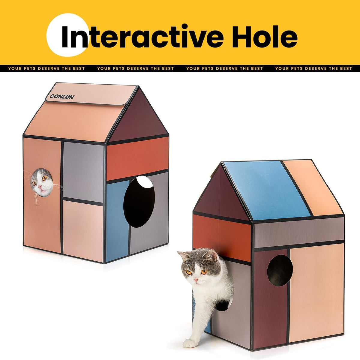 Conlun 2-in-1 Cat House Cardboard Scratching Pad Indoor Cave <13 lbs