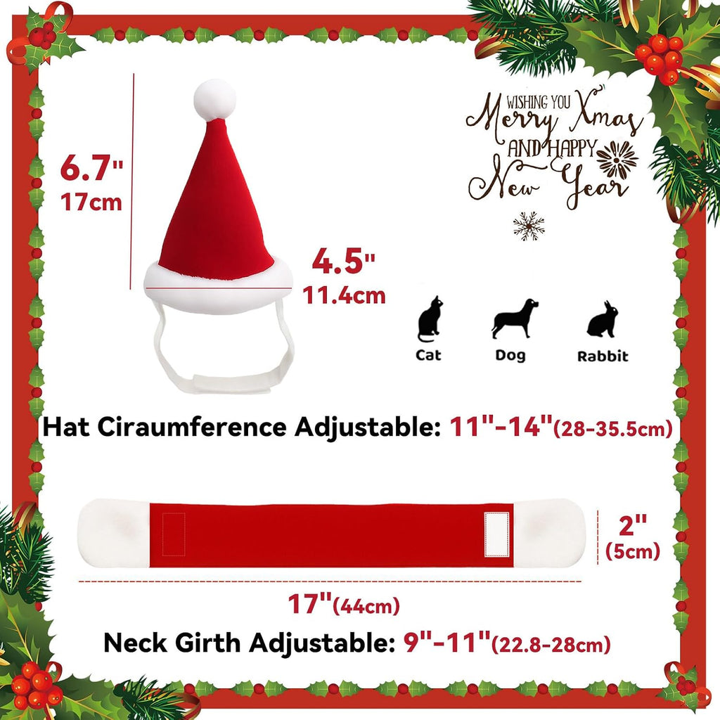 NAMSAN Pet Christmas Costume for Cats Small Dogs Rabbits, Santa Cat Hat with Red Scarf, Small Dog Xmas Hat Scarves, Red Christmas Cat Outfit for Holiday Party Cosplay Statue Decoration