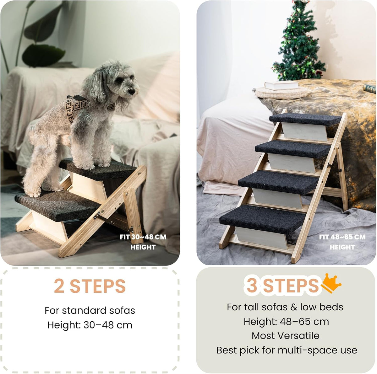 MEWANG Wood Pet Stairs, 4-Step Dog Stairs for Beds, Couches & Cars, 25" H