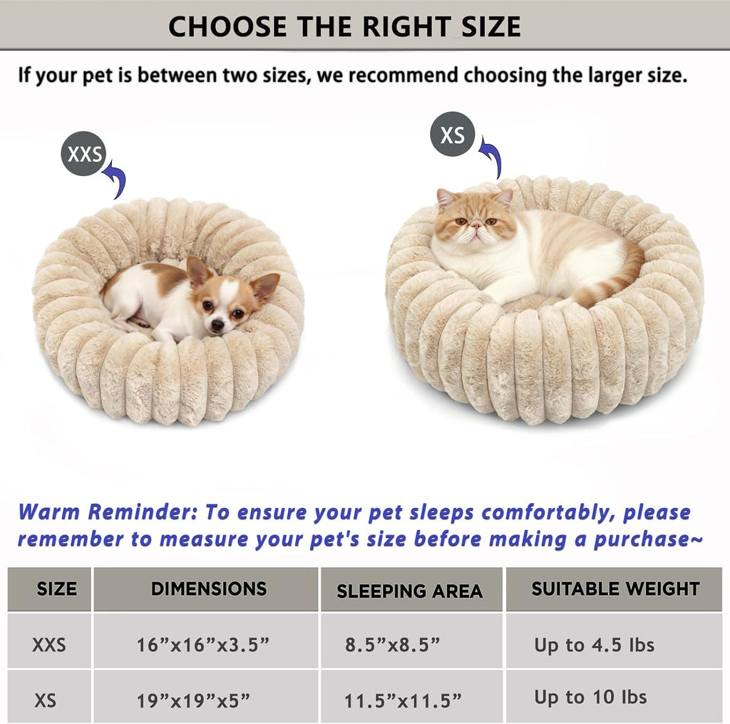 Mini Dog Bed for Very Small Dogs & Cats Washable, Fluffy Round Extra Small Kitten Beds for Indoor Kittens, Ultra-Soft Tiny Puppy Cat Donut Bed for Cozy Sleep, Beige, 16 x 16 x 3.5 Inch