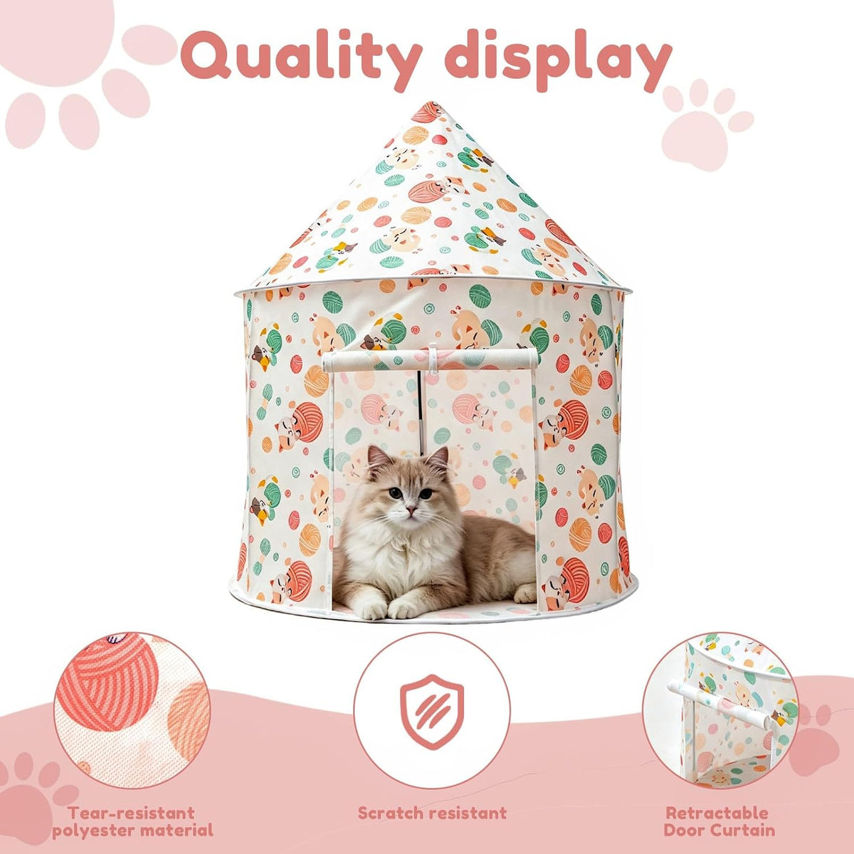 Cat Bad Pop Up Collapsible Yurt Tent, Pet Rest Hut for Indoor