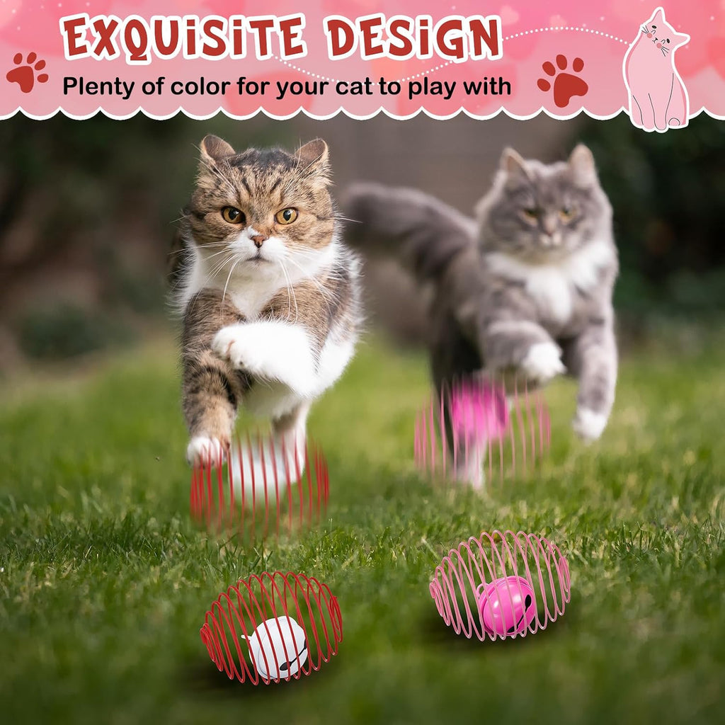 Jecery 5 Pcs Cat Toys Spring,Bell,Pink Red