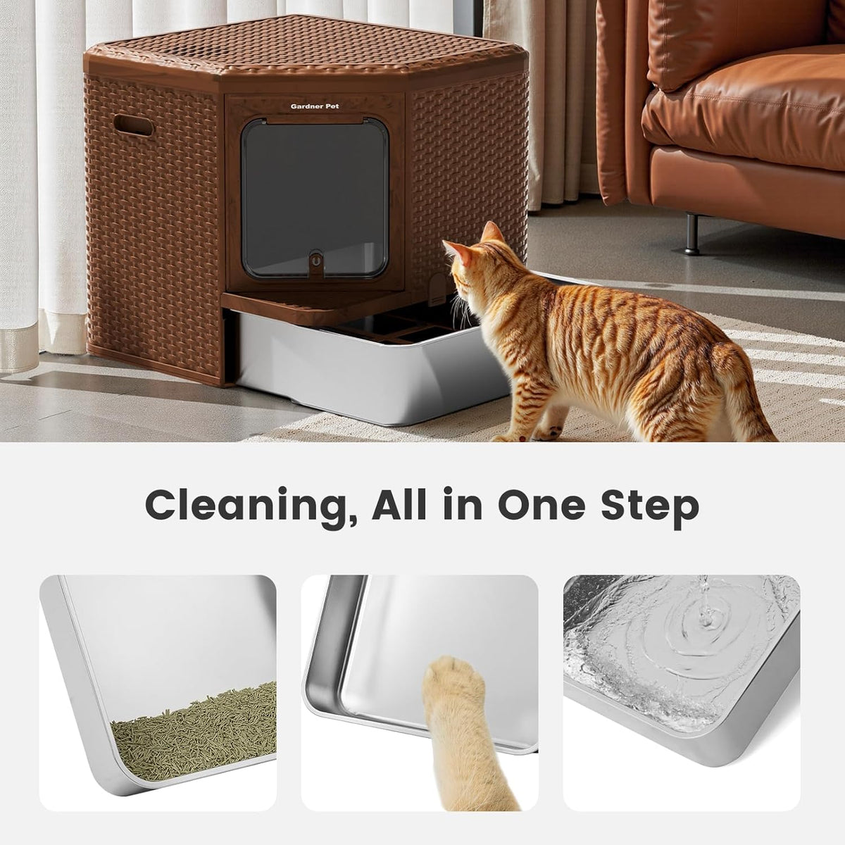 Gradner Pet Cat Litter Box, Odor-Resistant Enclosed Cat Litter Box