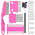 6 Pack Pet Grooming Combs, Stainless Steel Dog and Cat Grooming Combs with Rounded Teeth, Double-Sided Professional Pet Tear Stain Remover for Small, Medium, and Large Pets (Pink)
